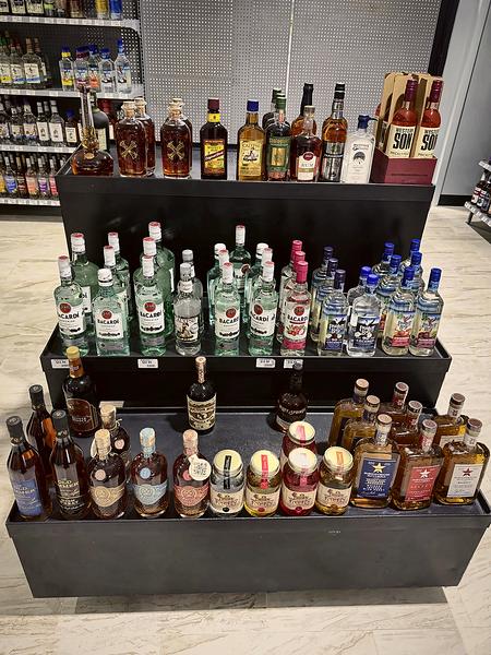 Tiered display of featured spirits