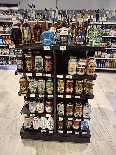 Freestanding display of spirits in the middle of the store