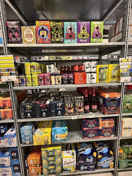 Colorful craft beer six-packs and variety packs